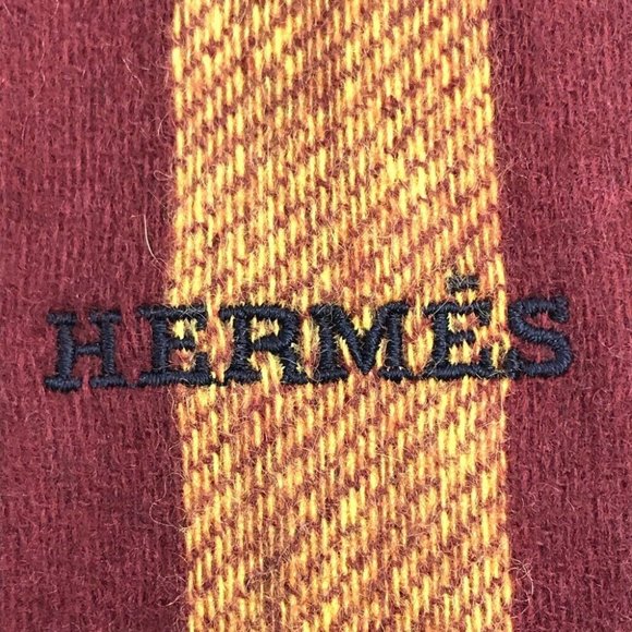 HERMES Alternate stripe With fringe Scarf Cashmere Multicolore/navy - Picture 5 of 7